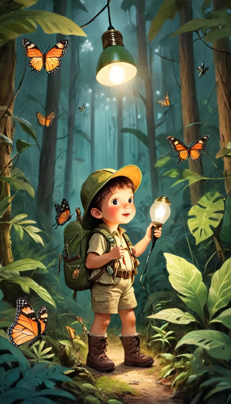Little Jungle Explorer，adventurer，forest，Butterfly，Portable lamp