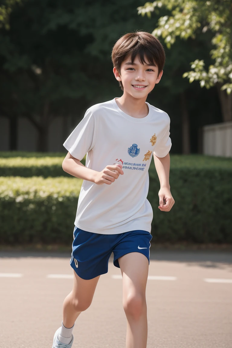 ,Smile,Spread your white and slender legs,jogging,full body,8K facial features are exquisite,Handsome boyish feeling,8k,masterpiece,((best quality)),photography,photograph