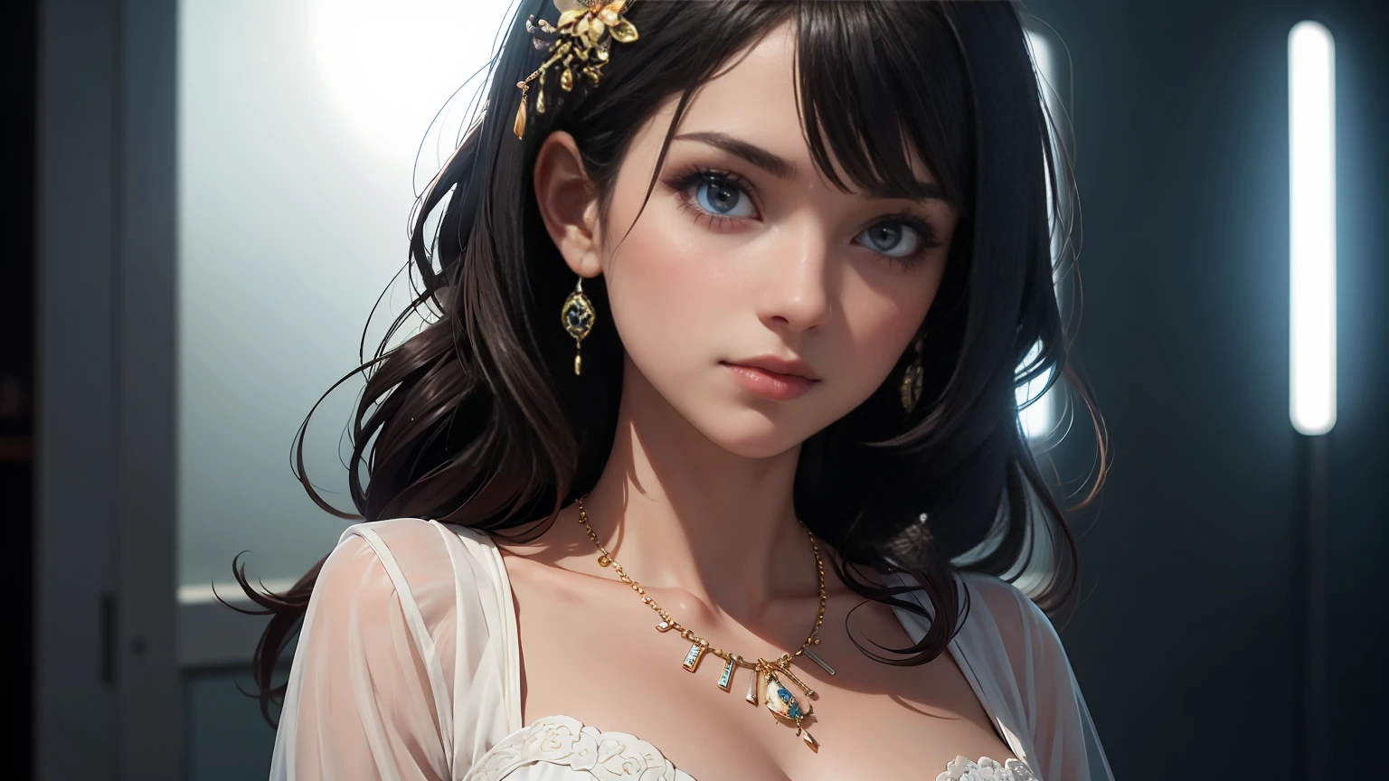best quality, masterpiece, highres, 1girl,china dress,hair ornament,necklace, jewelry,Beautiful face,upon_body, tyndall effect,photorealistic, dark studio, rim lighting, two tone lighting,(high detailed skin:1.2), 8k uhd, dslr, soft lighting, high quality, volumetric lighting, candid, Photograph, high resolution, 4k, 8k, Bokeh,