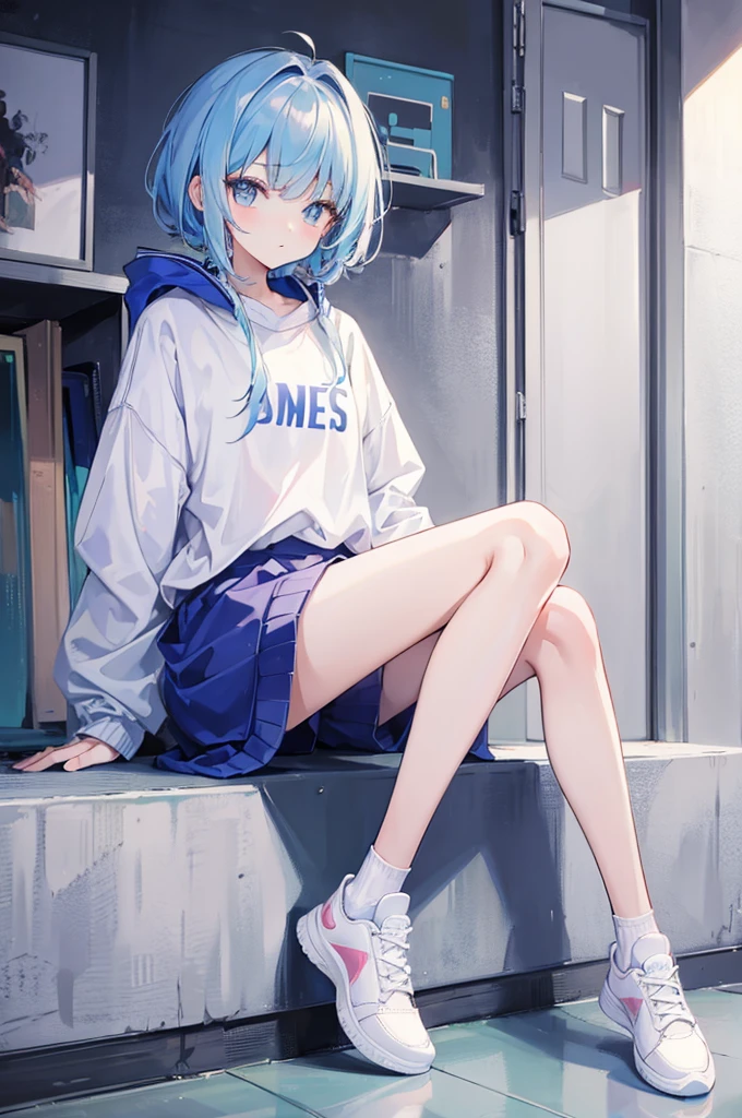(masterpiece, Highest quality:1.2), 1 girl, alone, A loose fitting jumper, short, Basketball Shoes, Ankle socks, whole body, pastel colour