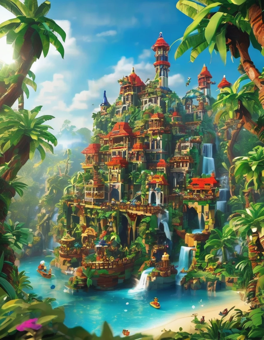 best quality, very good, 16K, ridiculous, Very detailed, Jungle Adventure，Made of Lego, （（Destruction of cities））（（A masterpiece full of fantasy elements）））， （（best quality））， （（Intricate details））（8K）