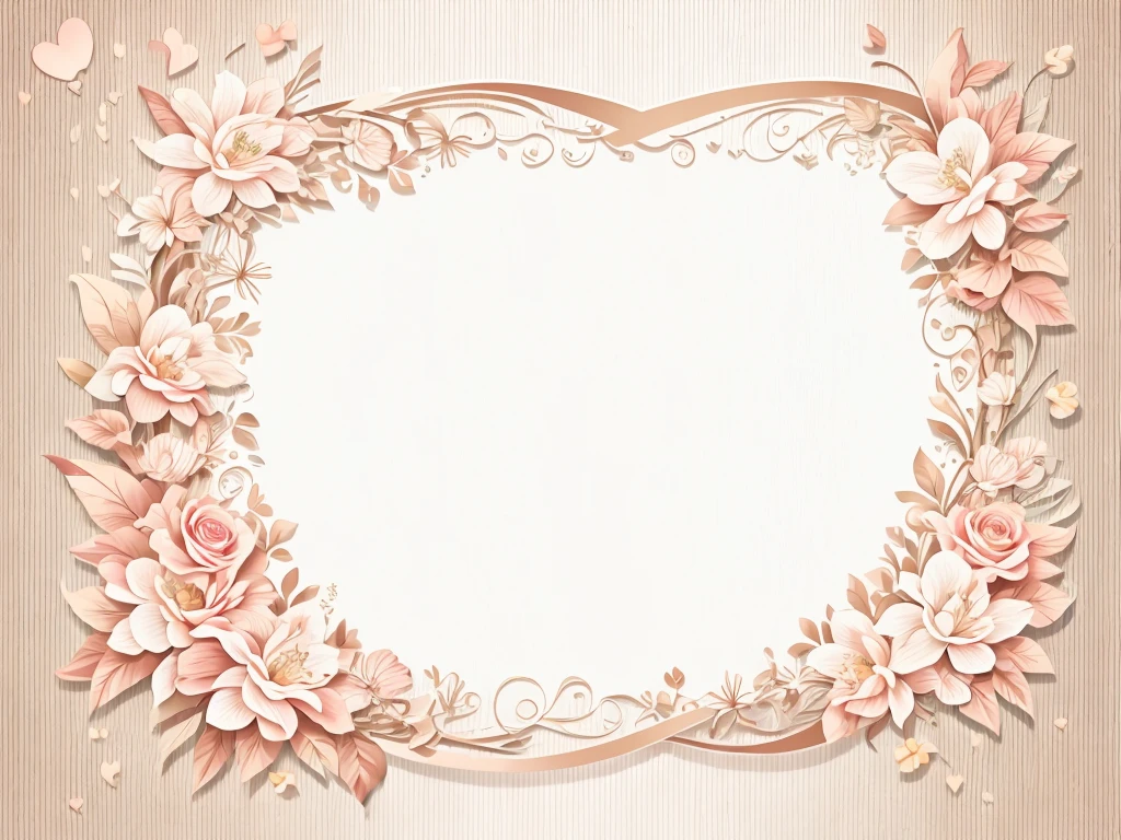 white background, floral heart shape Ethnic Style Border Pattern in delicate light color,