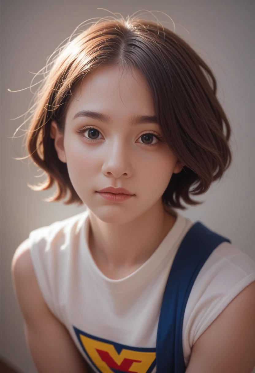 ((Femboy)), Shorthaircut Stylish, adorable, 1 femboy, (face to face), 10 years old, ((baby face)), (CHEERFUL face expression), half body portrait, (face details: 1), (eye details: 1), ((Tiny breasts)). Cute posed. proportional body. Ultra High Res. realistic: 1.4, UHD, Pink Garter Belt