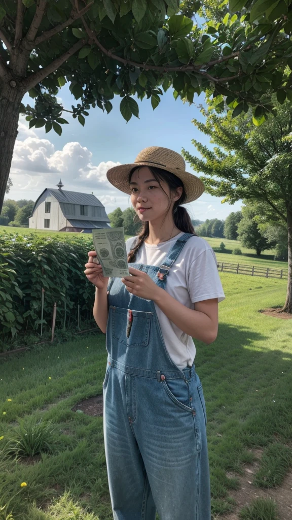 In the foreground, there stands a person, perhaps in overalls or work clothes, embodying a farmer's practicality and hardworking demeanor. They are surrounded not by traditional plants but by money trees or bushes, where instead of leaves, there are dollar bills or coins growing abundantly. These money plants are flourishing under the care of the farmer, symbolizing prosperity and wealth.

The scene could be bathed in warm sunlight, emphasizing a sense of growth and success. In the background, there might be a barn or farmhouse, suggesting that this is a familiar and well-tended farm environment, albeit with a unique twist towards financial abundance.

The farmer themselves could be depicted with a satisfied expression, perhaps holding a handful of coins or examining a particularly valuable bill, showcasing their skill and dedication in nurturing this unconventional crop.

Overall, this image would encapsulate the concept of a money farmer perfectly, blending elements of traditional farming with the unique and imaginative idea of harvesting wealth directly from the earth.