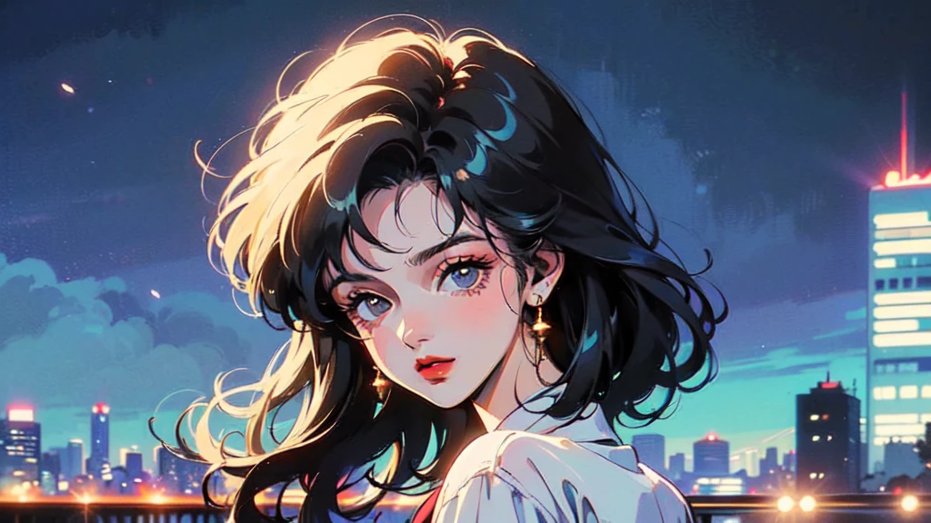 (80's, Retro, City Pop:1.5), (masterpiece, Highest quality, Exquisite detail), (anime, figure), girl, alone, cool, short hair,Brick Background, Wearing a white shirt, Back view, At a slightly distant angle, There's paint on his face, There's writing on the wall