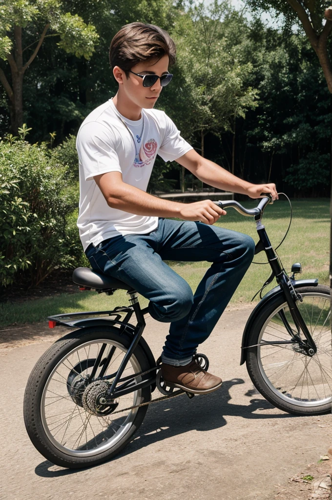 A realistic image of the boy riding 'love freedom cycle'
