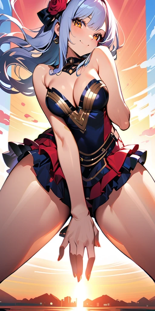 ((Highest quality、masterpiece、Anime Style、Highest quality、High resolution、8k、detailed、ultra-detailed:1.3))、Long legs、Sharp focus:1.2, Beautiful woman with perfect figure:1.4、(smile:1.2), double eyelid、30-year-old woman、Sexy pose、((((Shut your mouth.、One Woman、ワンピース:1.5)))),The background is tokyo