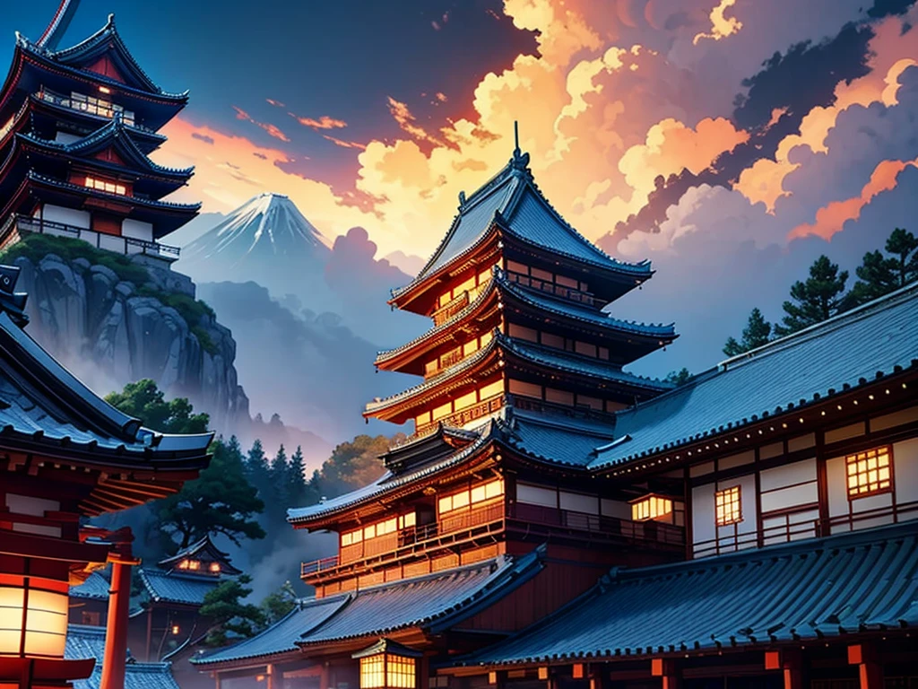 Japanese Shogun castle invthe night 