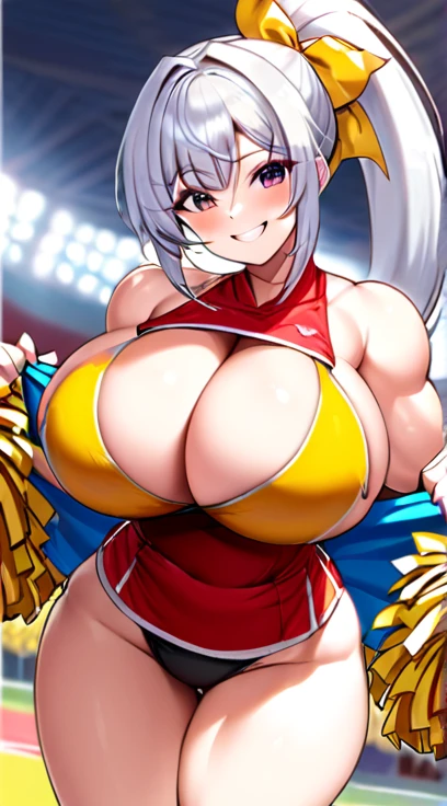 Cheerleader,Big Breasts,Super Breasts,Silver Hair,Long Ponytail,Muscle girl,Smile