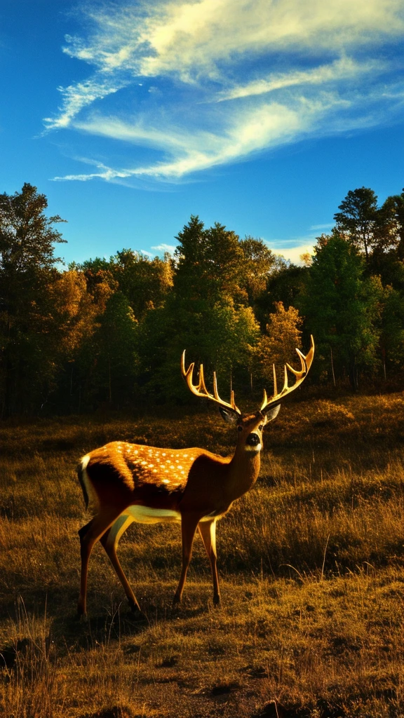 deer，gold，cool，force，Background sky