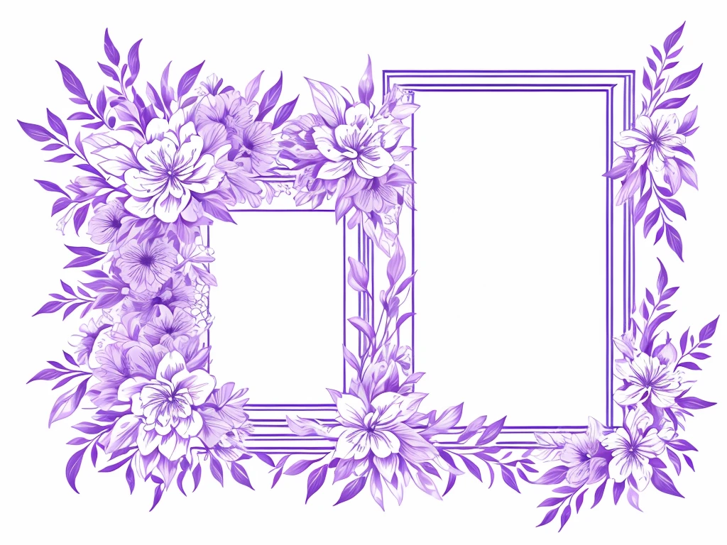 white background, Purple floral frame line art.