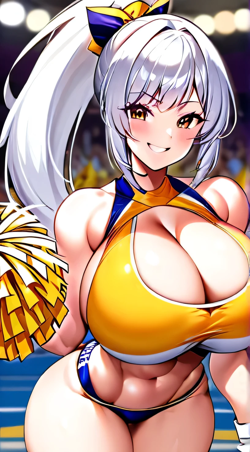 Cheerleader,Big Breasts,Super Breasts,Silver Hair,Long Ponytail,Muscle girl,Smile