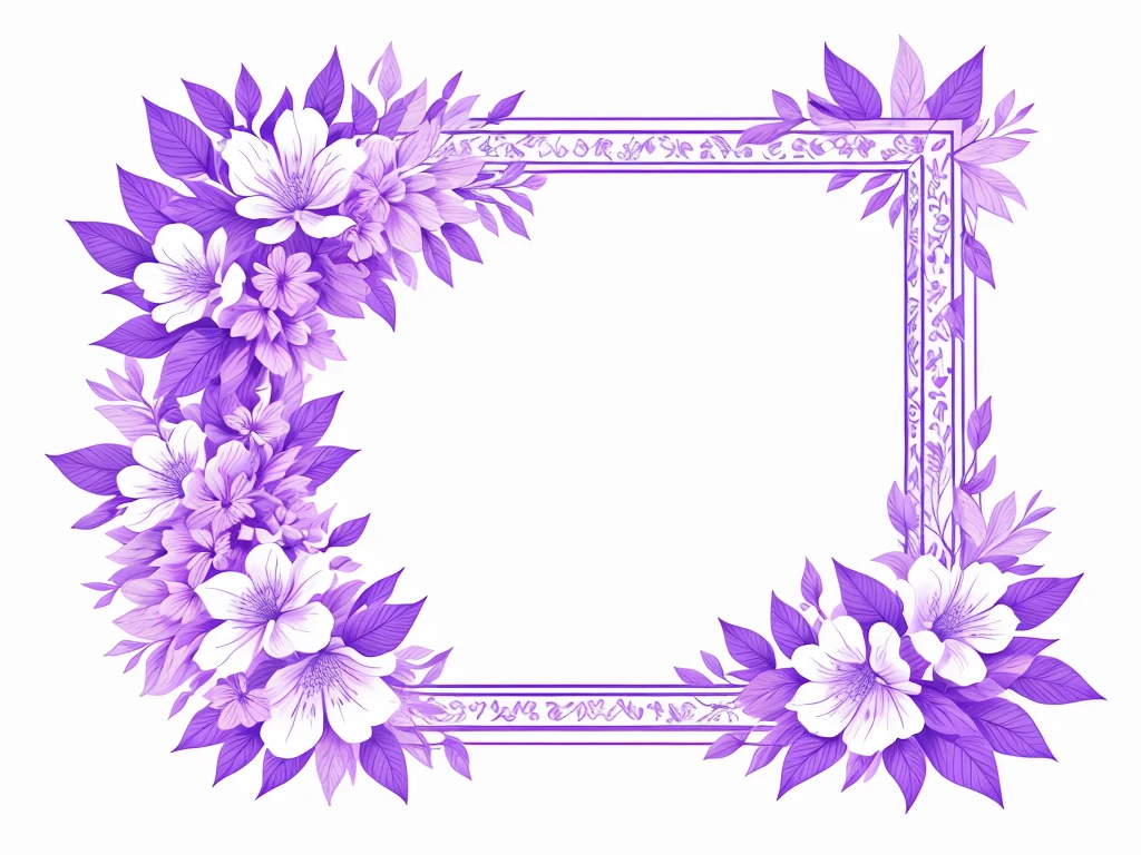 white background, Purple floral frame line art.