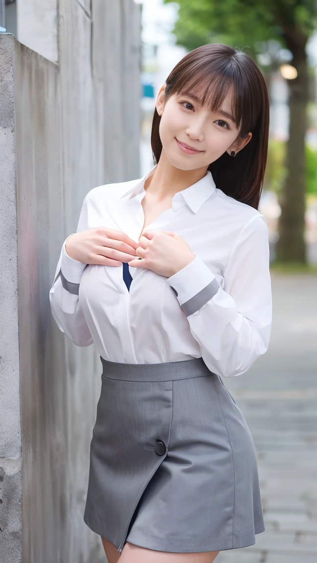 (1 female),beauty,Beautiful Face,smile,(furisode:1.2),A dignified appearance,Plump Style,(Saggy breasts:1.3)、(Peeking into this、Front view),Focus on the chest,Ultra-realistic,Ultra-high resolution,highest quality,8k,masterpiece,(random location)、The cutest Yoshioka Riho,(gray mini skirt),( smile:0.8),(sexy posing:1.3)