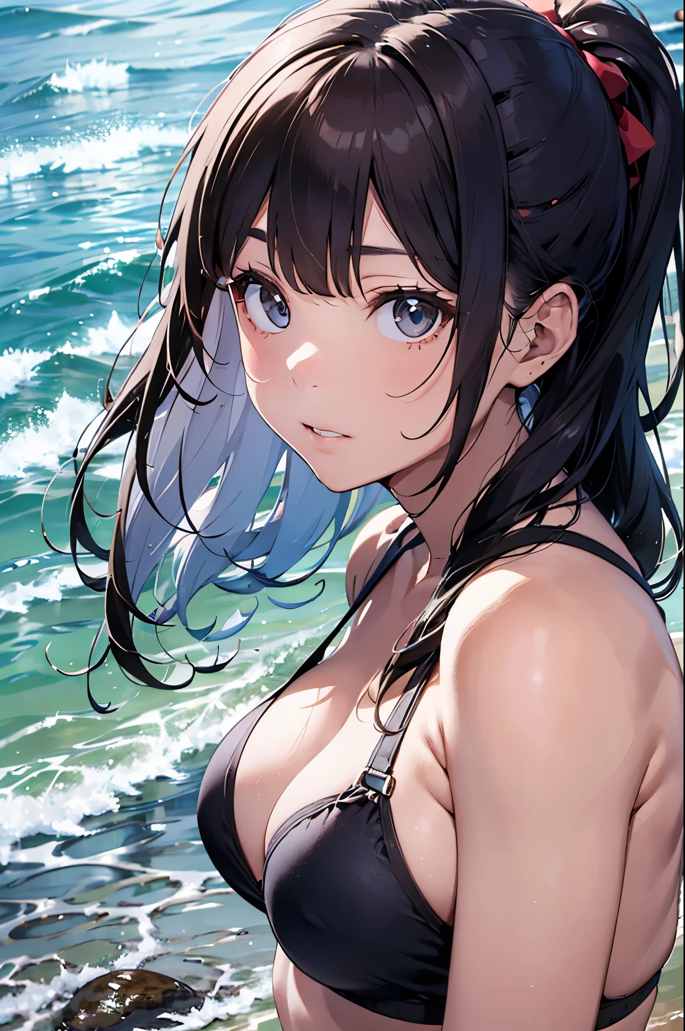 High resolution,
One beautiful young woman,Silver Hair、ponytail、
(Soft Saturation:1.3), (Fair skin:1.2),
(ultra-Detailed Background, Detailed Background), Bokeh,
break'Portrait of a smiling girl.,
When viewed from the front, The composition is symmetrical,
Looking straight at you with serious eyes,
break Swimwear、Center of chest,
Outdoor, Sea surface, null, sunlight,Summer beach, Sandy Beach,
Strong light, Front lighting,
(:1.3), (Cowboy Shot:1.2),
Front brake angle,
View your audience,
Dynamic pose,
sitting on the beach
Seaweed、Seaweed、Seaweed、Seaweed、Seaweed、Seaweed、Seaweed、