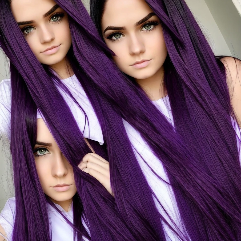 long purple hair with deep purple eyes. Cute look, and maid