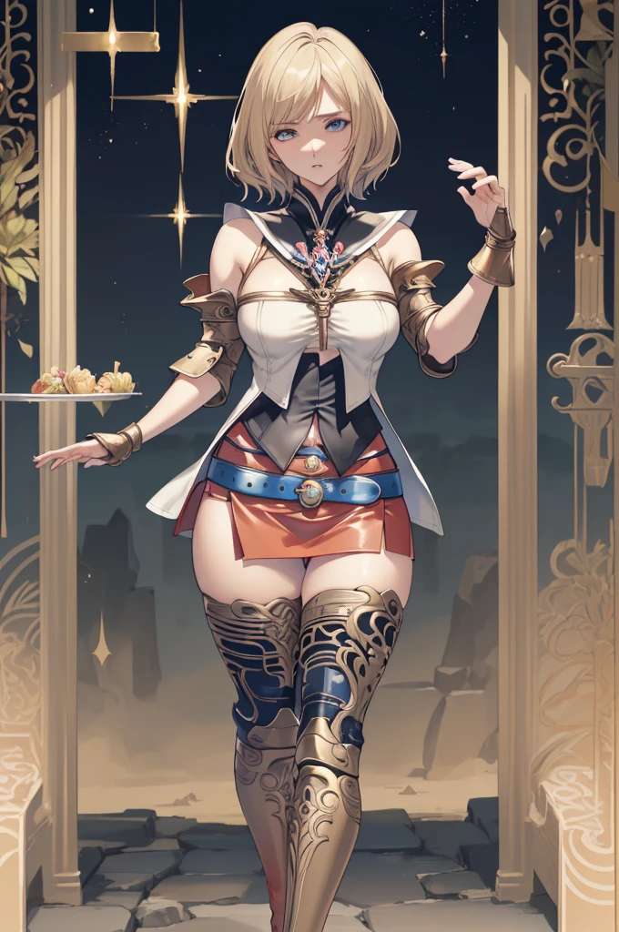 (the golden ratio,masutepiece, of the highest quality, Best Quality, Beautiful and aesthetic:1.2), ighly detailed, Colorful,highest details, (Adults,age19,1girl in, Solo, Final Fantasy 12,Ashelia, shorth hair, short-hair,Ashelia Costume, Colossal , a miniskirt,thigh high boots, thighs thighs thighs thighs, jewely,Contemptuous look,Eyes like looking at garbage, her hand lifts her skirt.,Show me your panties,trying to trample you