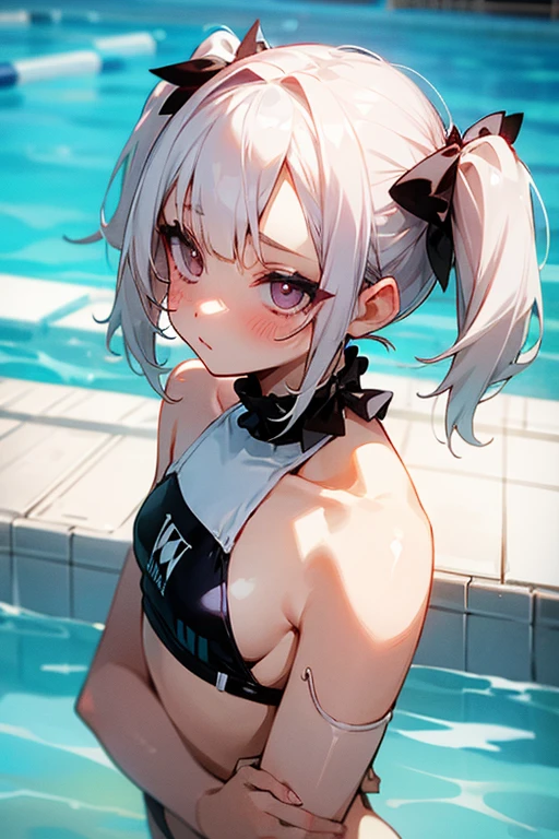 Short white hair, blush, Swimwear、Pool、Punk Fashion、Headbang 2.、Twin tails、sharp、