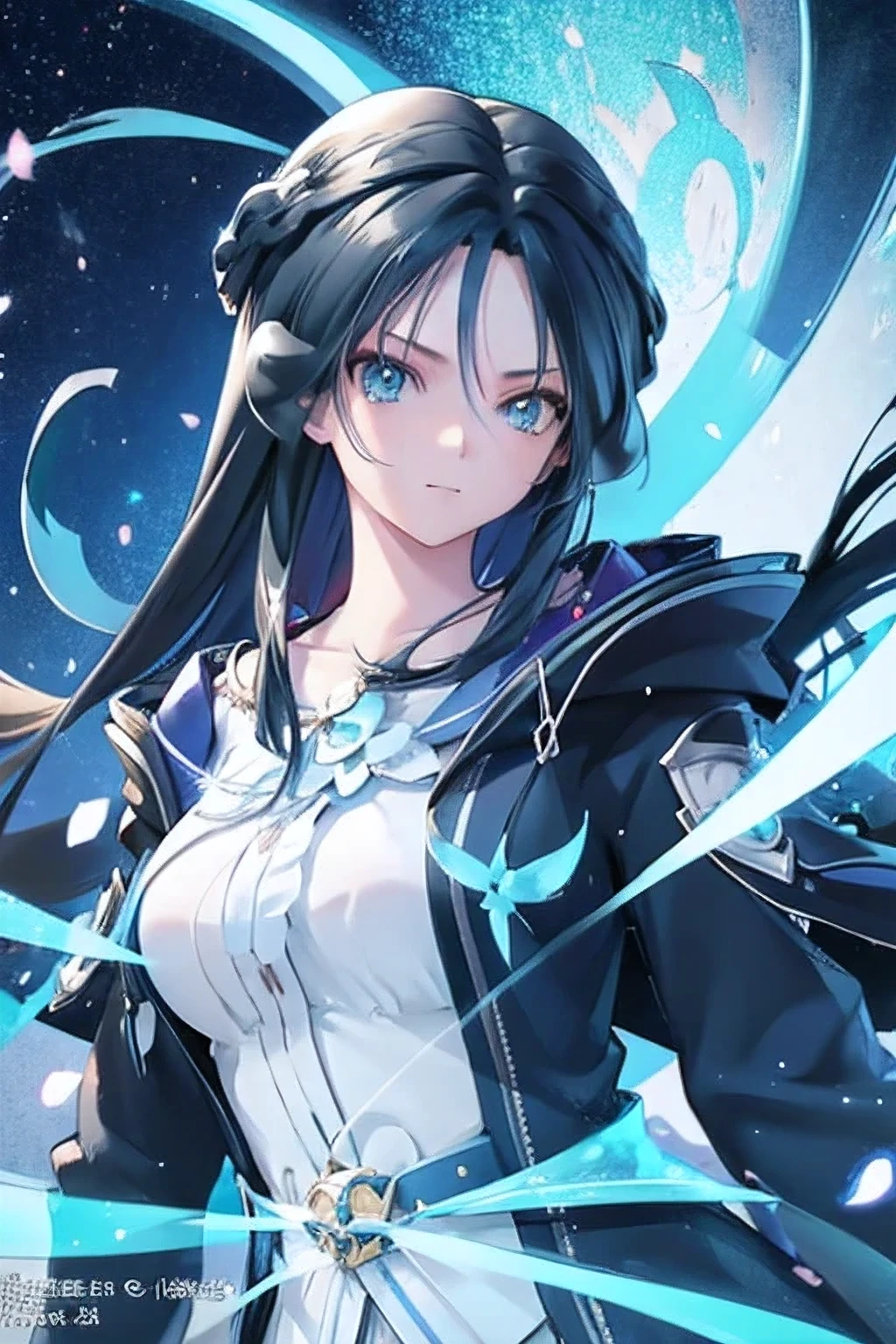 anime girl with black,blue and white hairs and blue eyes wearing a blue jacket, an anime drawing by Kamagurka, pixiv, auto-destructive art, anime visual of a cute girl, anime moe artstyle, anime style 4 k, detailed digital anime art, clean detailed anime art, cute anime girl, splash art anime , , anime style. 8k