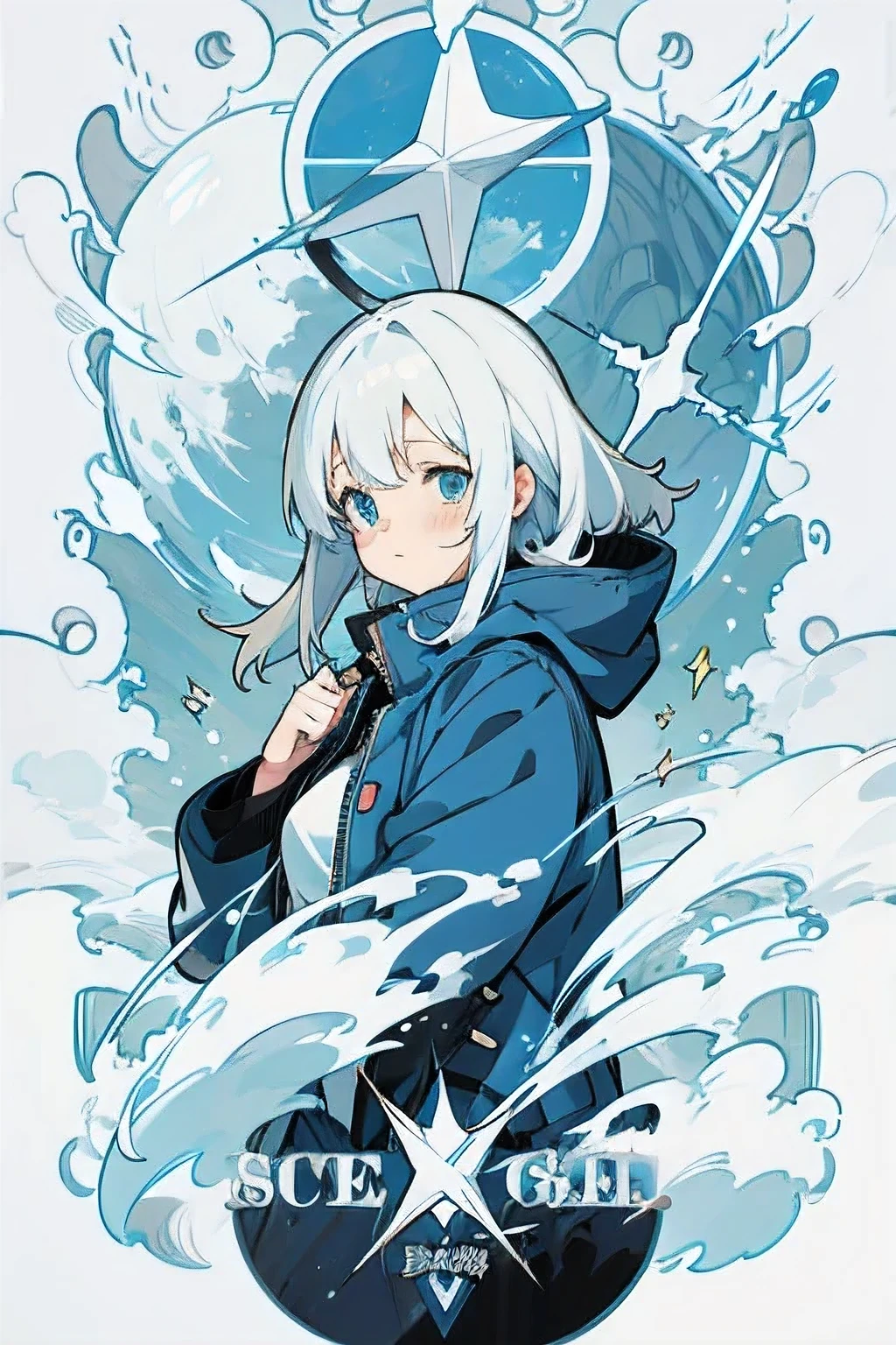 anime girl with black,blue and white hairs and blue eyes wearing a blue jacket, an anime drawing by Kamagurka, pixiv, auto-destructive art, anime visual of a cute girl, anime moe artstyle, anime style 4 k, detailed digital anime art, clean detailed anime art, cute anime girl, splash art anime , , anime style. 8k