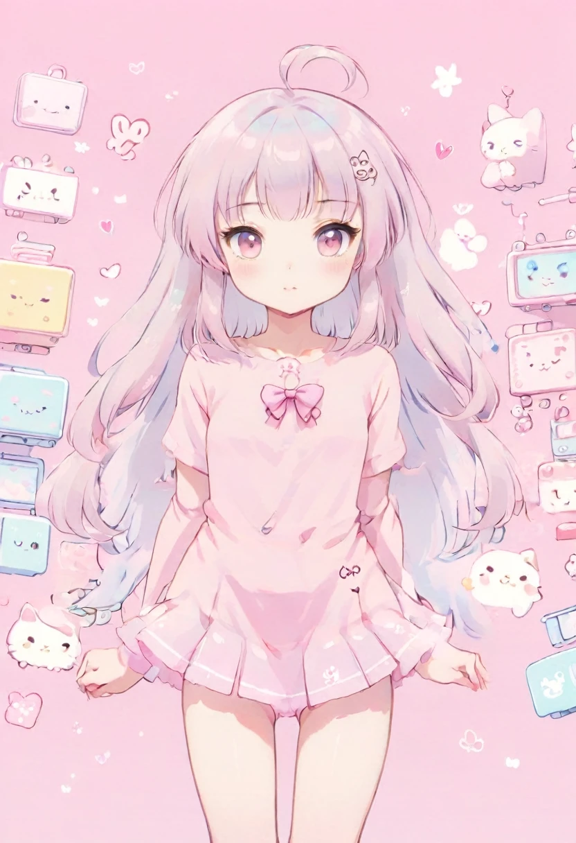 Cute slender 20 year old Asian girl posing for the camera.  kawaiitech, cute pastel colors and symbols anime 