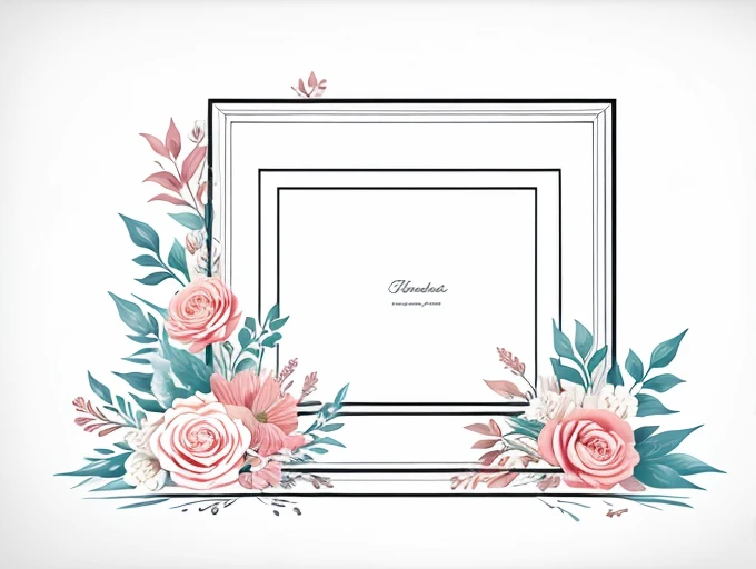 white background, floral colorful colors frame line art