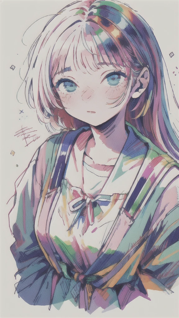 (masterpiece, best quality), 1girl,   watercolor, lineart, rough sketch, RGB, chromatic aberration