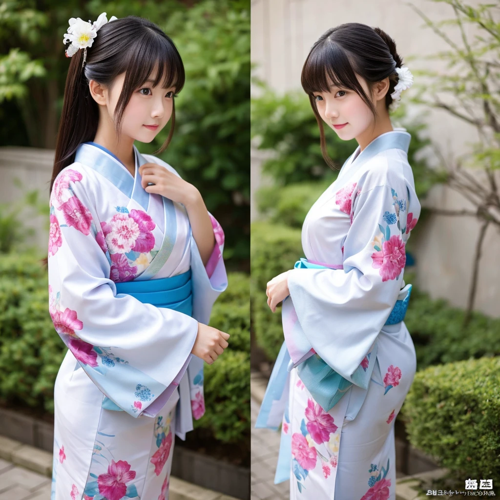 beautiful girl, Excellent figure, Young, shy, in a kimono