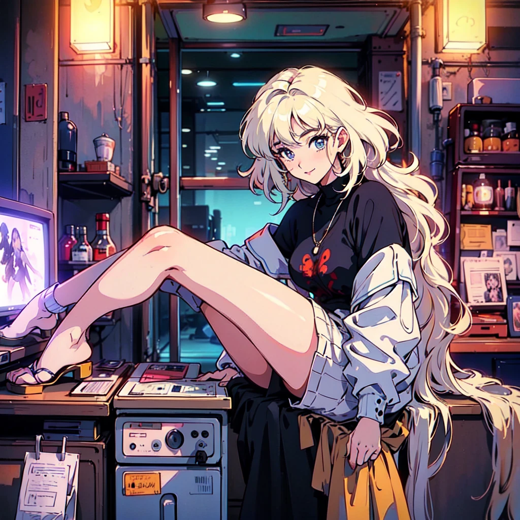 A city pop poster with a retro 80s feel、Imagine the album cover。With the highest quality anime illustrations、There is one blonde girl with short hair.。Her eyes shine blue、Dressed in rapper style clothing、He has a blue rose tattoo on his neck.、I'm wearing headphones。
The image is in a dynamic pose.、Drawn from a novel angle。Created in high definition like 4K、Creates the feeling of being in a dark room。The room was lit by blue lights.、It has a fantastic atmosphere。The room is a small space like a 1K.、The window offers a view of downtown Shinjuku.。
This work depicts a night city enveloped in neon lights.、This will be a record that allows you to fully enjoy the charm of city pop.。