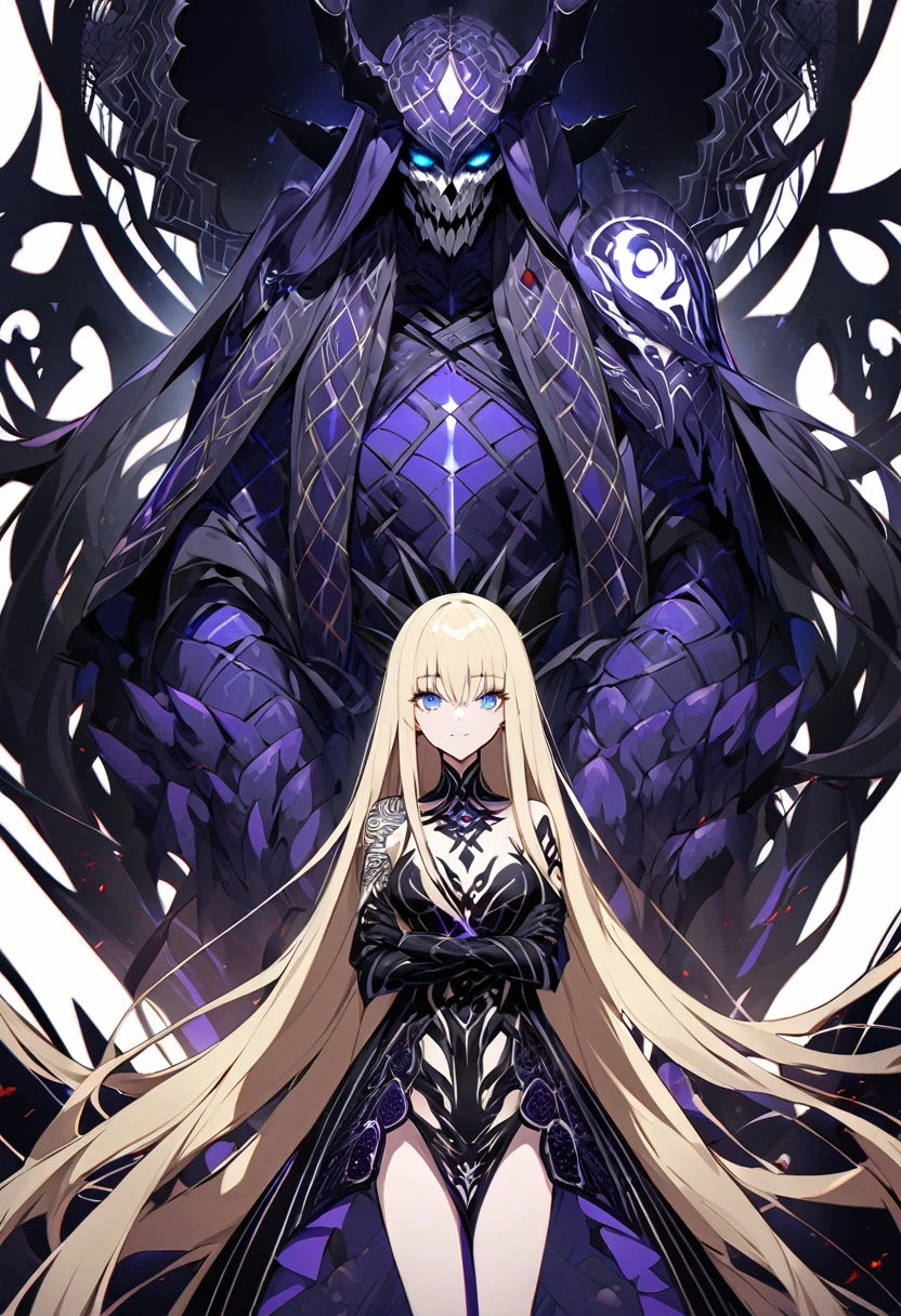 Thank you for the information. In that case, the Lord of Nightmare is in the anime bleach and have bright blue eyes that glow an intense red and have blond long hair . She would wear dark, flowing robes that have intricate designs and patterns that reflect her mastery of dark magic. The robes could be adorned with skulls, dark symbols, and other sinister motifs. She could also have a tattoo or scar on her shoulder or body that represents her connection to the dark arts. The Lord of Nightmare would be a formidable and intimidating opponent, with her powers of darkness and her connection to the multiverse.