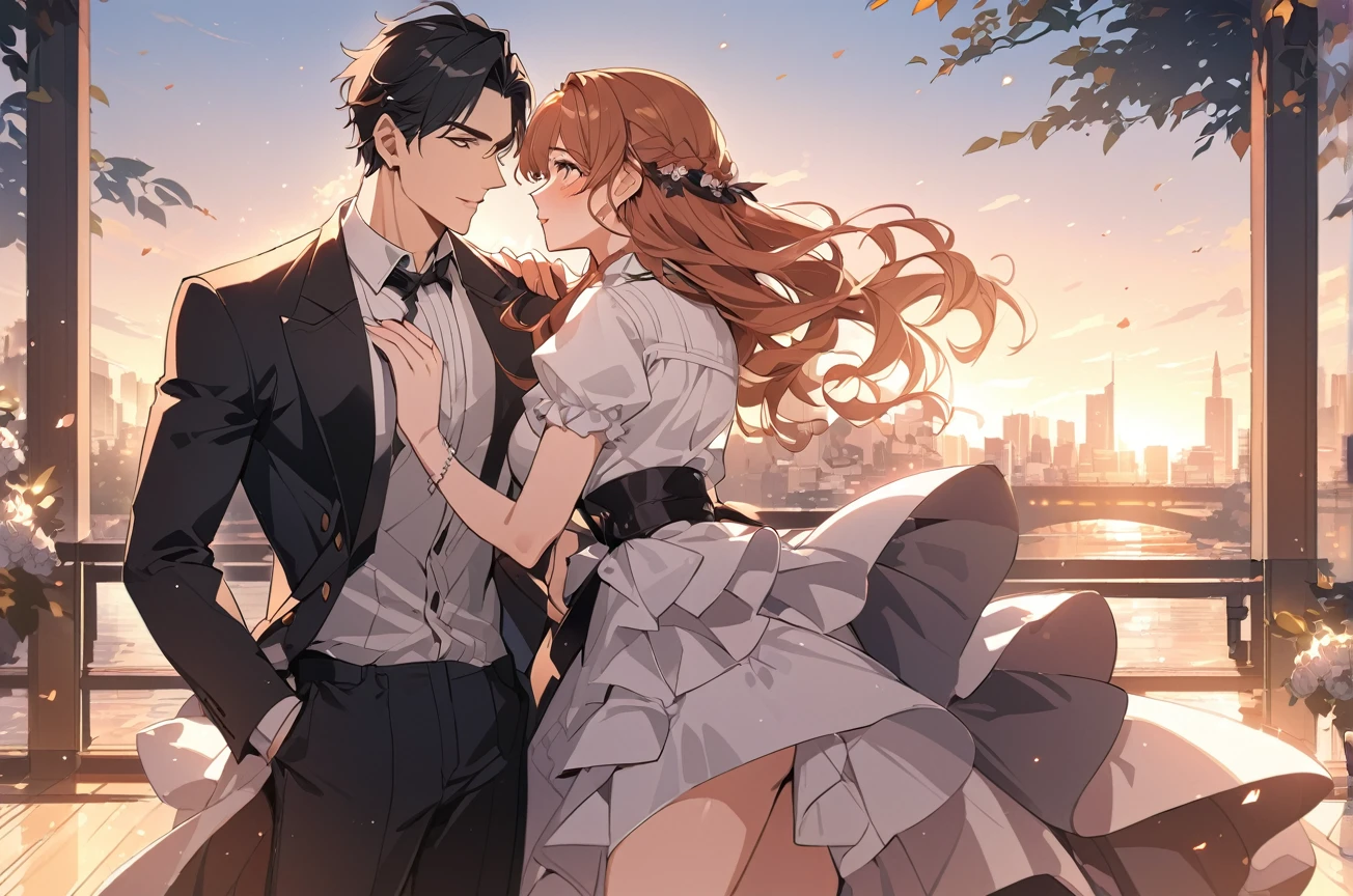 Vector, 8k, high resolution, high quality, romantic couple, lovers , just like in manhwa , anime style, beautiful woman and handsome man, celebrity and CEO