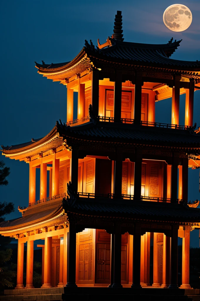 The night of the full moon was over the temple pavilion.