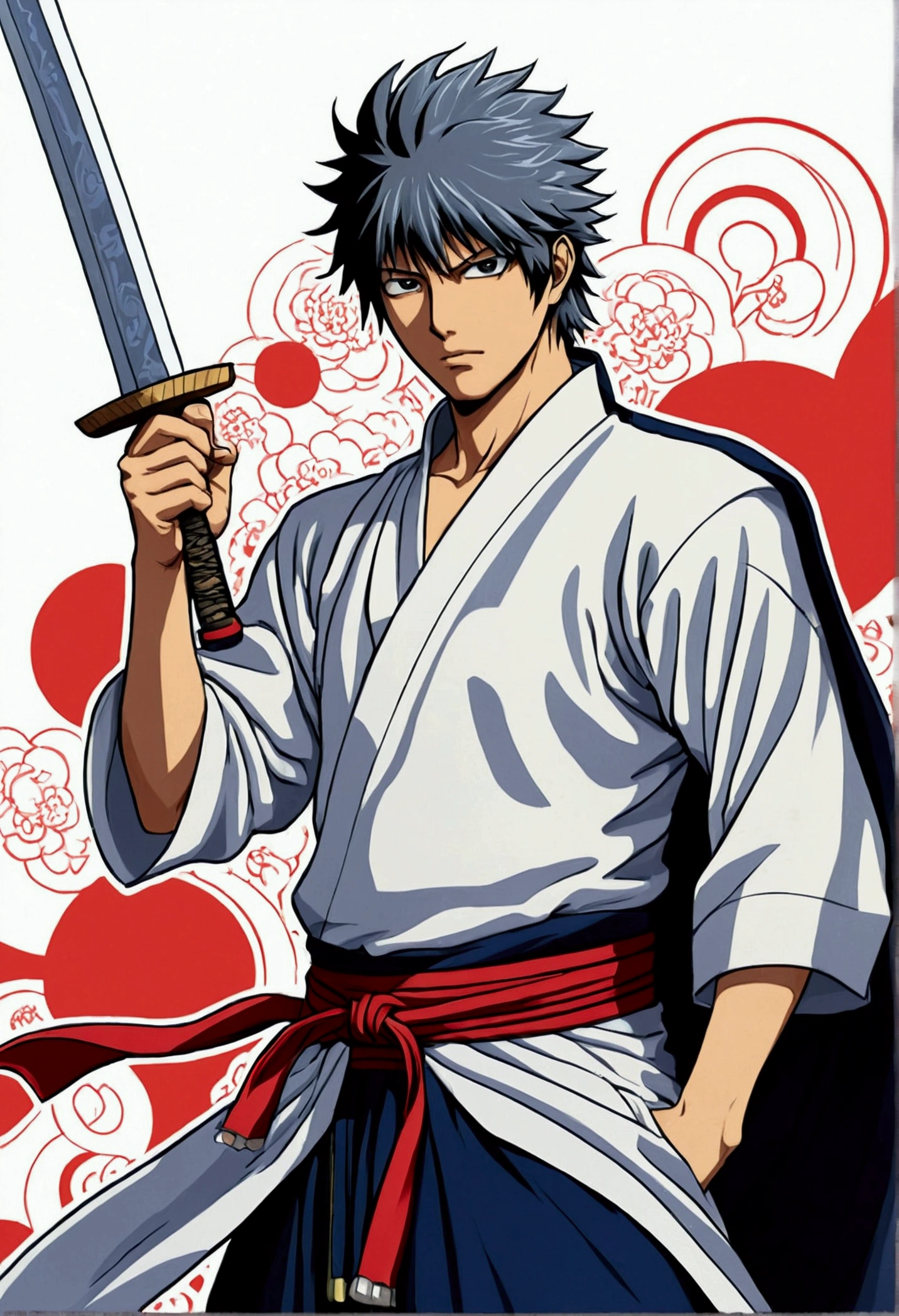 Cartoon of a man with a sword in his hand, Anime drawings inspired by Okumura Masanobu., Trending on pixiv, What is it??, Bleached manga style, ichigo kurosaki, best anime characters design, Handsome young man in the art of defeating demons, anime characters, Shikanosuke Yagaki, Hijikata Toshiro from Gintama