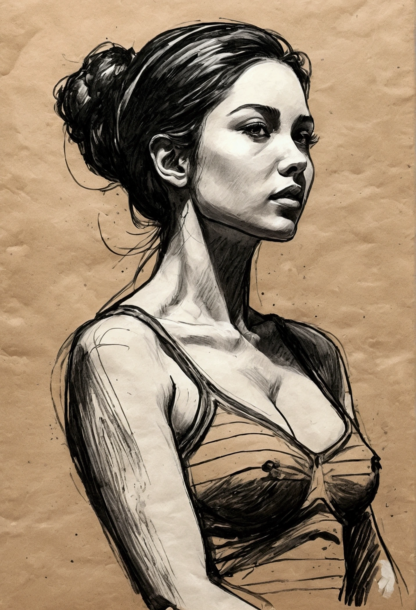 Rough coal sketch on old paper, Imagem feminina sexual, dynamic pose,Arte de linha limpa,+linhas expressivas,Paint in an expressive sketch style, hatching, black and white sketch, hand-painted, Rough coal sketch on old paper, Imagem feminino,dynamic pose,Arte de linha limpa,+linhas expressivas,Paint in an expressive sketch style, hatching, black and white sketch, hand-painted, sketching, estilo linear::Sketch note style sketch, estilo linear::Sketch annotation style