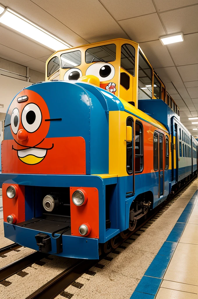 Cartoon train with students 