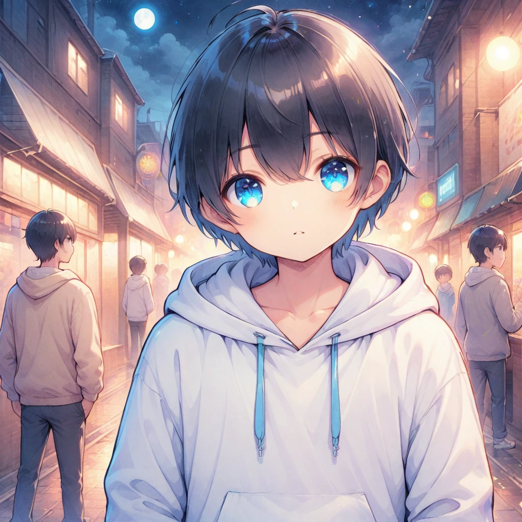 Black Hair,Blue Eyes,night,mash,hoodie,boy
