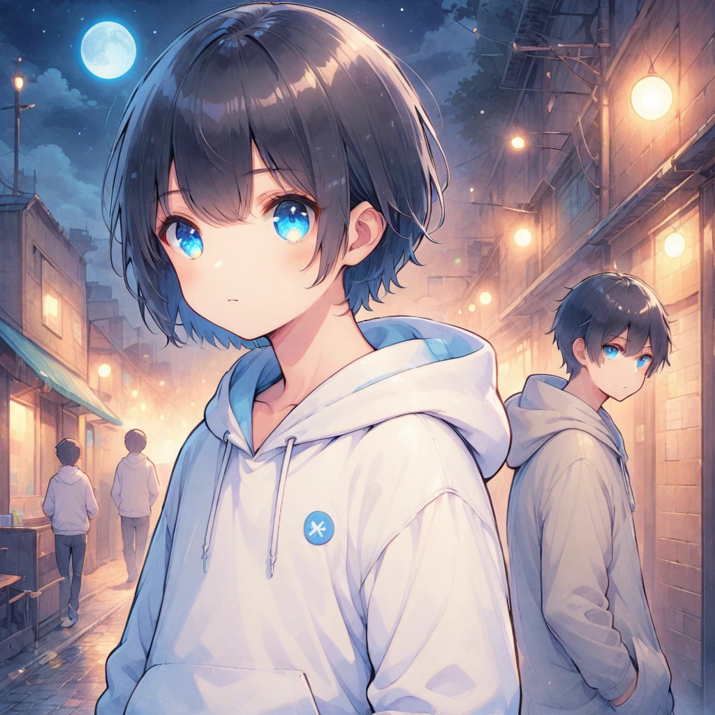 Black Hair,Blue Eyes,night,mash,hoodie,boy