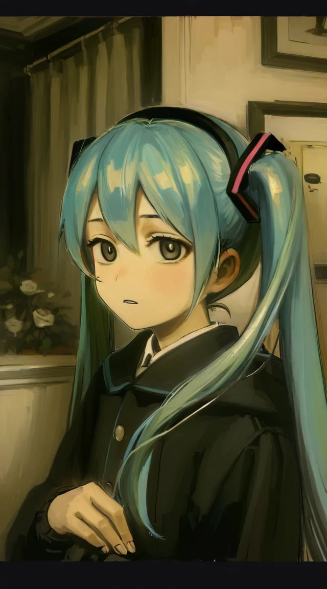 hatsune miku,best quality, aesthetic, by iwzry, by solipsist, 1girl, young girl