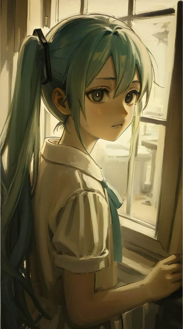 hatsune miku,best quality, aesthetic, by iwzry, by solipsist, 1girl, young girl