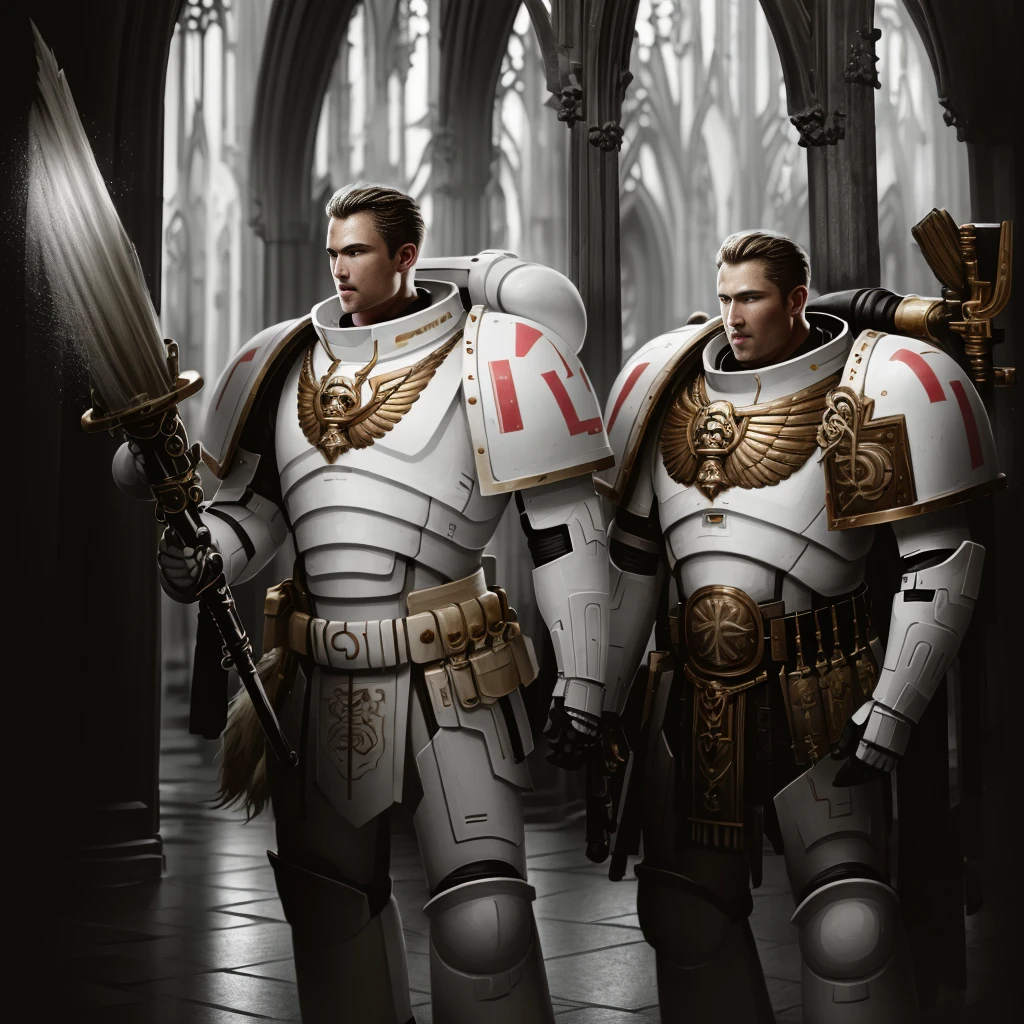 epic portrait of (Garviel Loken:1.1), wearing (white armor:1.3), holding weapon, (mace:1.2) young male, attractive, handsome face, short hail (blonde:1.1), textured skin, detailed pupils, realistic dull skin noise, visible skin detail, skin fuzz, dry skin, (looking far:1.3) indoors, bright lighting, gothic cathedral in the blurry background, epic lighting, ambient lighting, warhammer 40k, High Detail, film photography, RAW candid cinema, 16mm, Hyperdetailed, analog style, detailed skin, matte skin, soft lighting, subsurface scattering, high quality, highres, absurdres, best quality, full body, torso, upper body