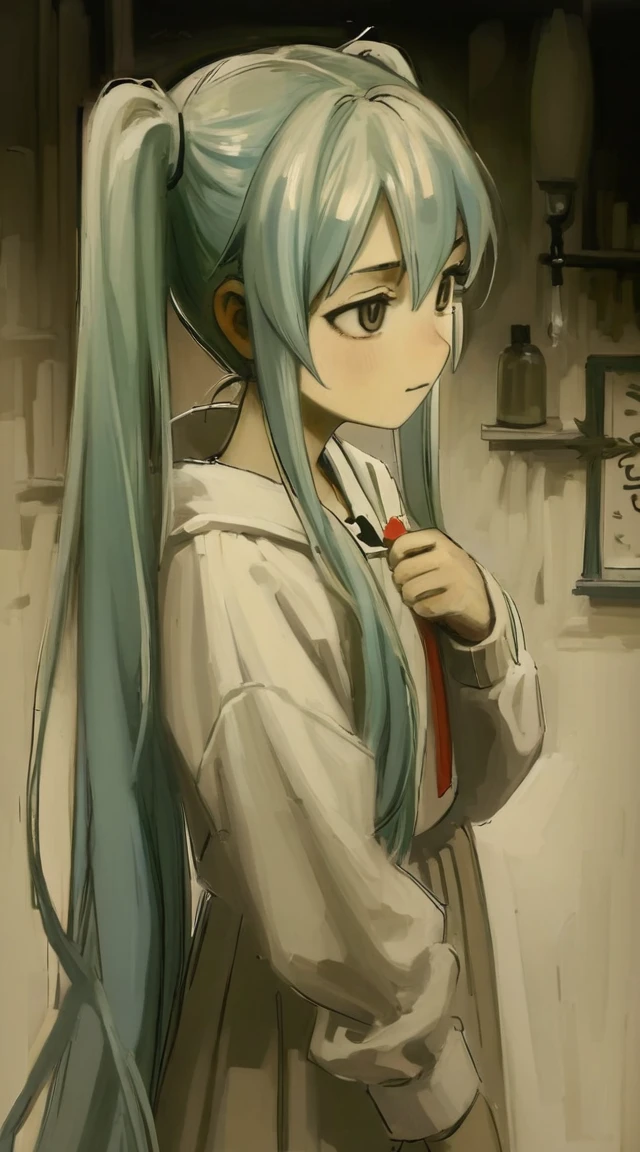 hatsune miku,best quality, aesthetic, by iwzry, by solipsist, 1girl, young girl