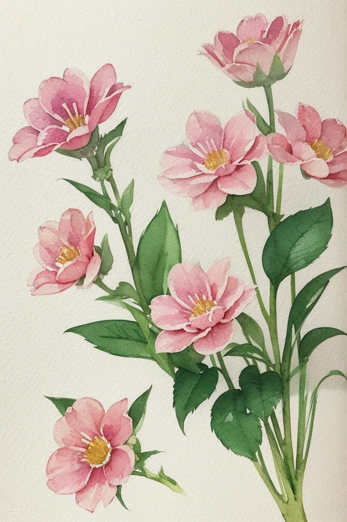 Small flowers lined up々Watercolor style illustration of