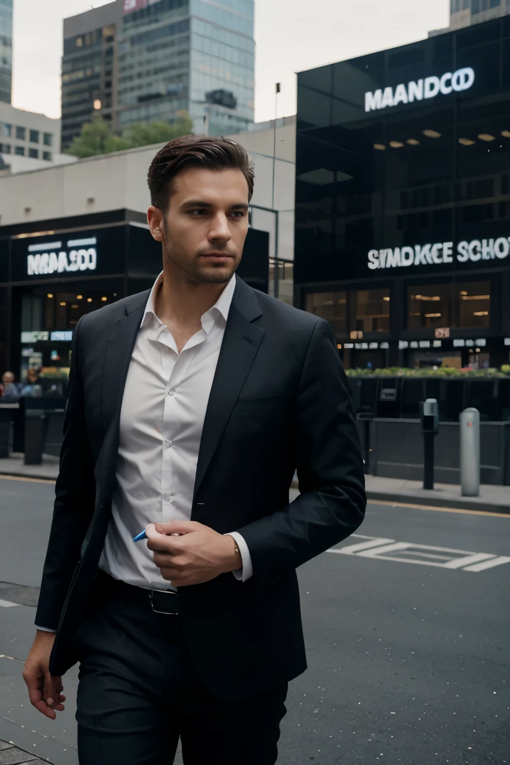 Professional photo of man in suit,with financial market in the background, with an artistic background written SMC NASDAQ FOREX