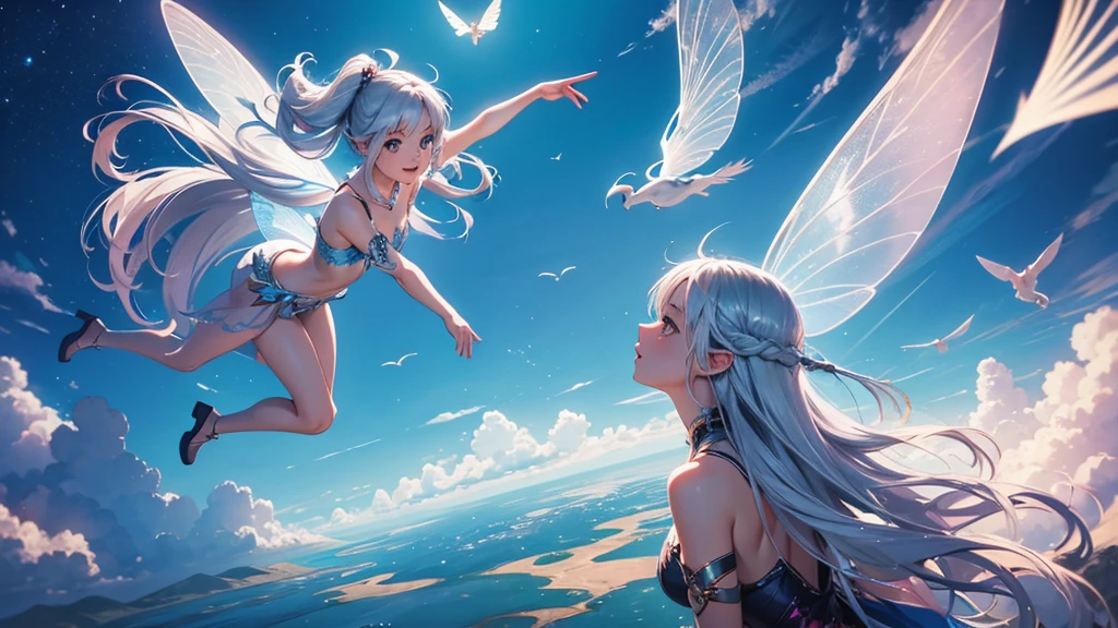 fairy girl ,flying in the sky, siver hair,hight quality,4k