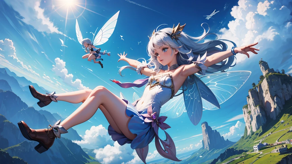 fairy girl ,flying in the sky, siver hair,hight quality,4k