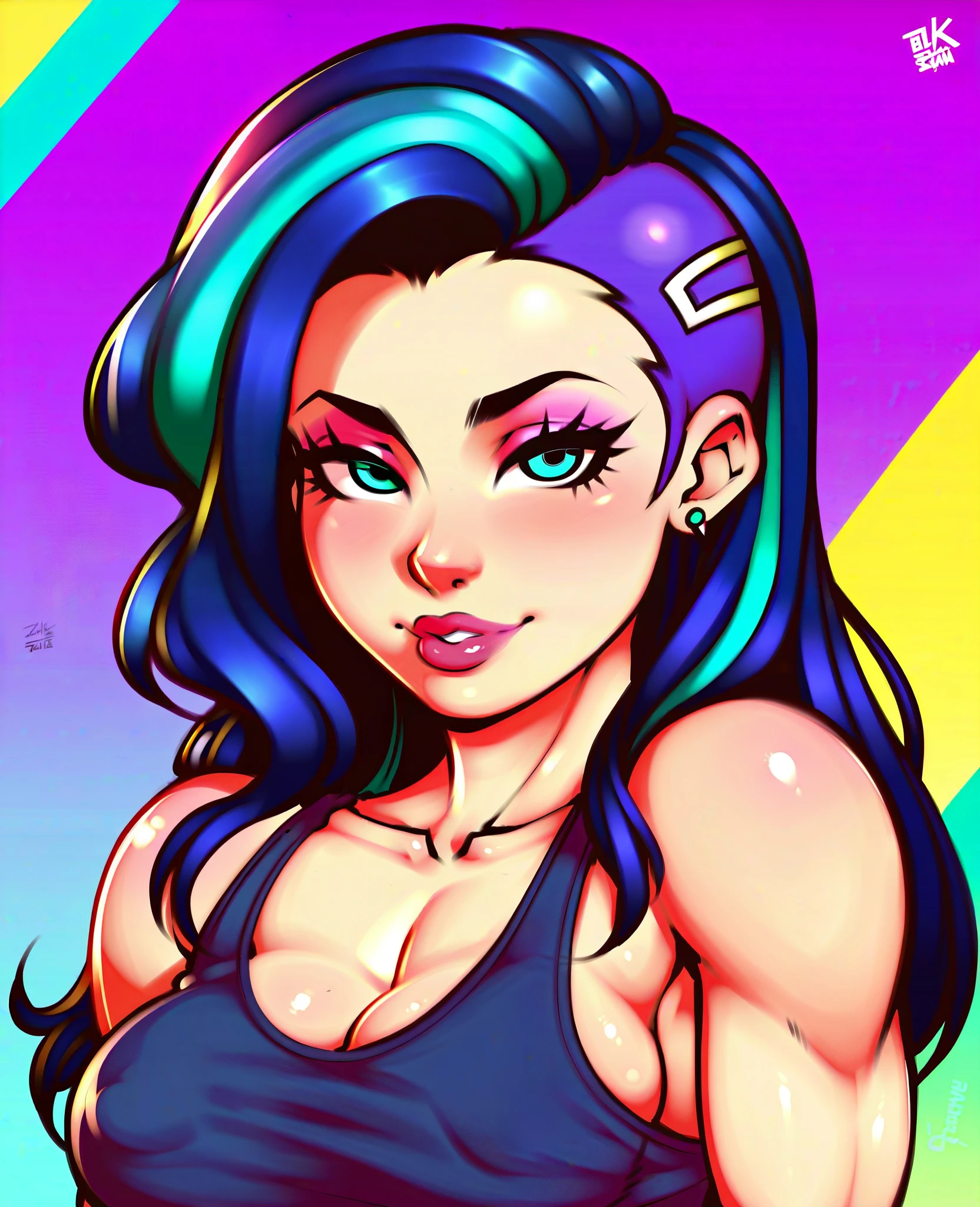 xxmixgirl, (masterpiece:1.0), (highest quality:1.12), (HDR:1.0), a girl with long hair looking at viewer, with a teal background and a indigo sky, constant, vaporwave colors, a character portrait, synchronization, detailed, realistic, 8k uhd, high quality