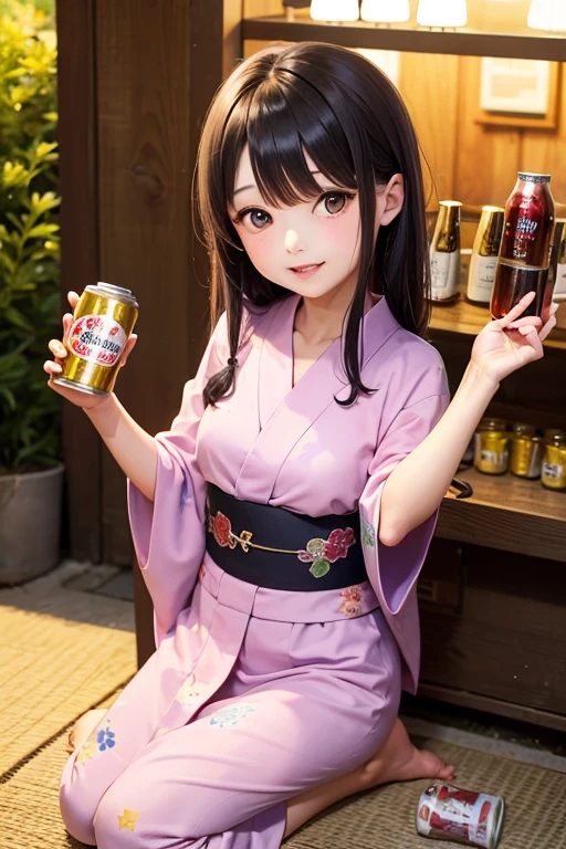 Drunken Girl, Yukata, firework, can of beer