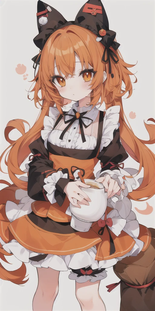 Milk tea hair,Orange Eyes,long,ribbon,There is a cat,Older sister type