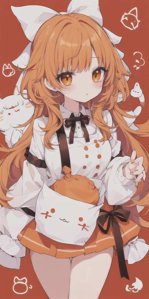 Milk tea hair,Orange Eyes,long,ribbon,There is a cat,Older sister type