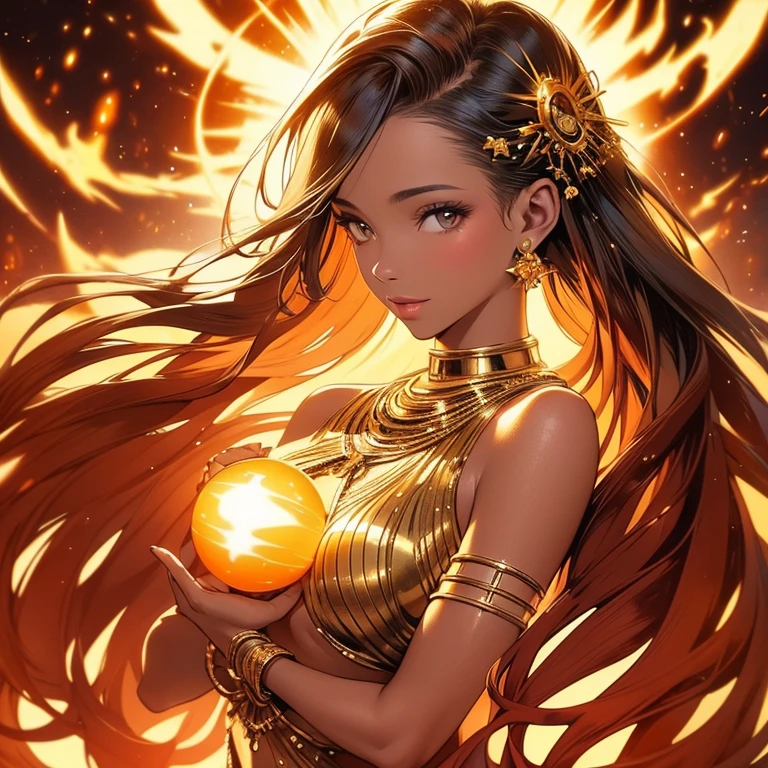 The sun in the form of a beautiful woman. Ultra realistic, perfect image, work of art, without defects.